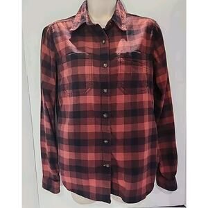 Carhartt Flannel Shirt Women's Small (4-6) Black Plaid Button Up Long Sleeved